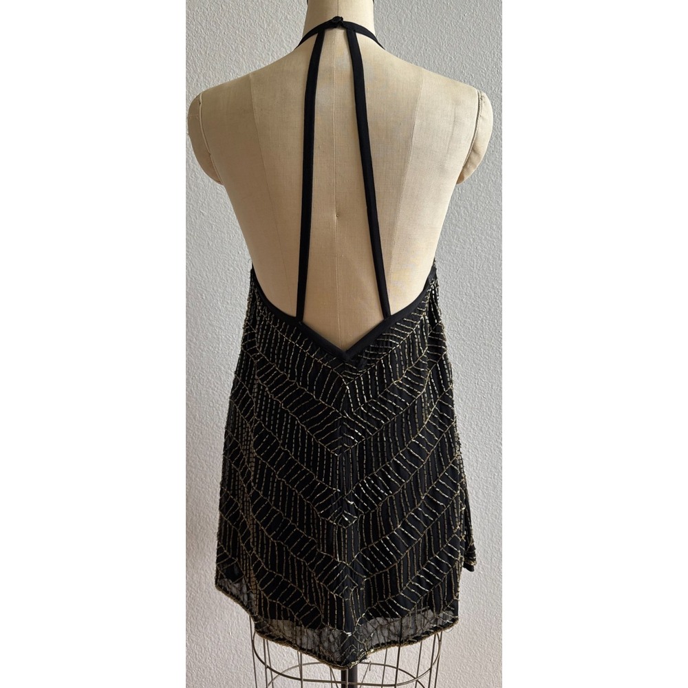 NBD Sz Small Black Gold‎ Beaded Tank Top EUC Sexy Back Cocktail - Picture 5 of 9